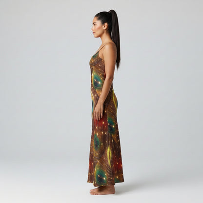 Bias Slip Dress Golden Peacock Feather