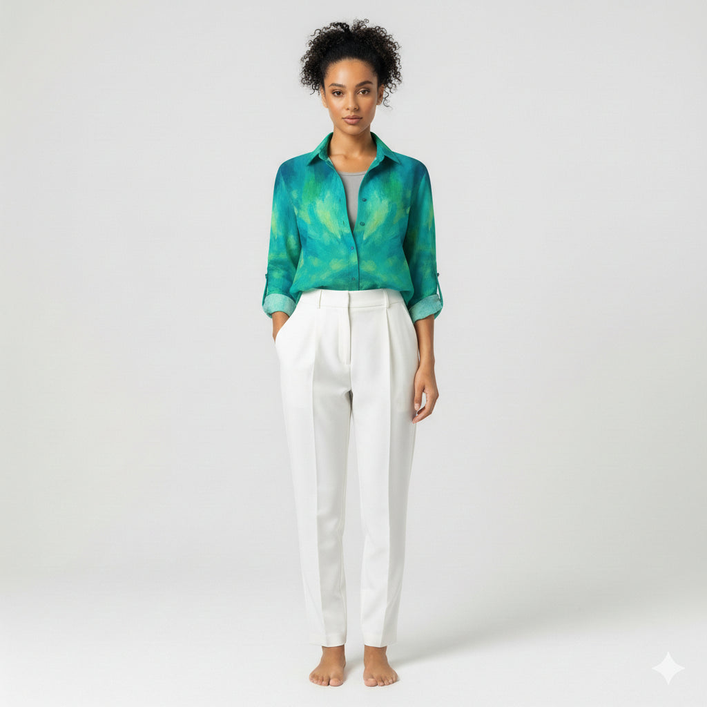 Button Front Shirt Turquoise Watercolors