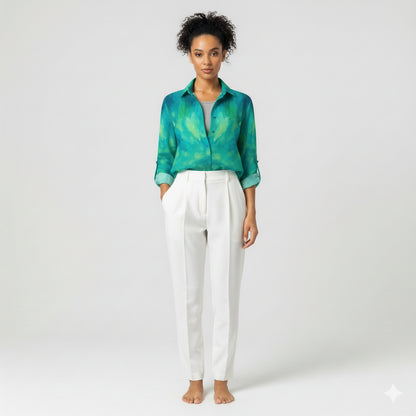 Button Front Shirt Turquoise Watercolors