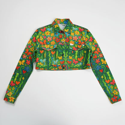 Cropped Jean Cotton Jacket Butterfly Flowers