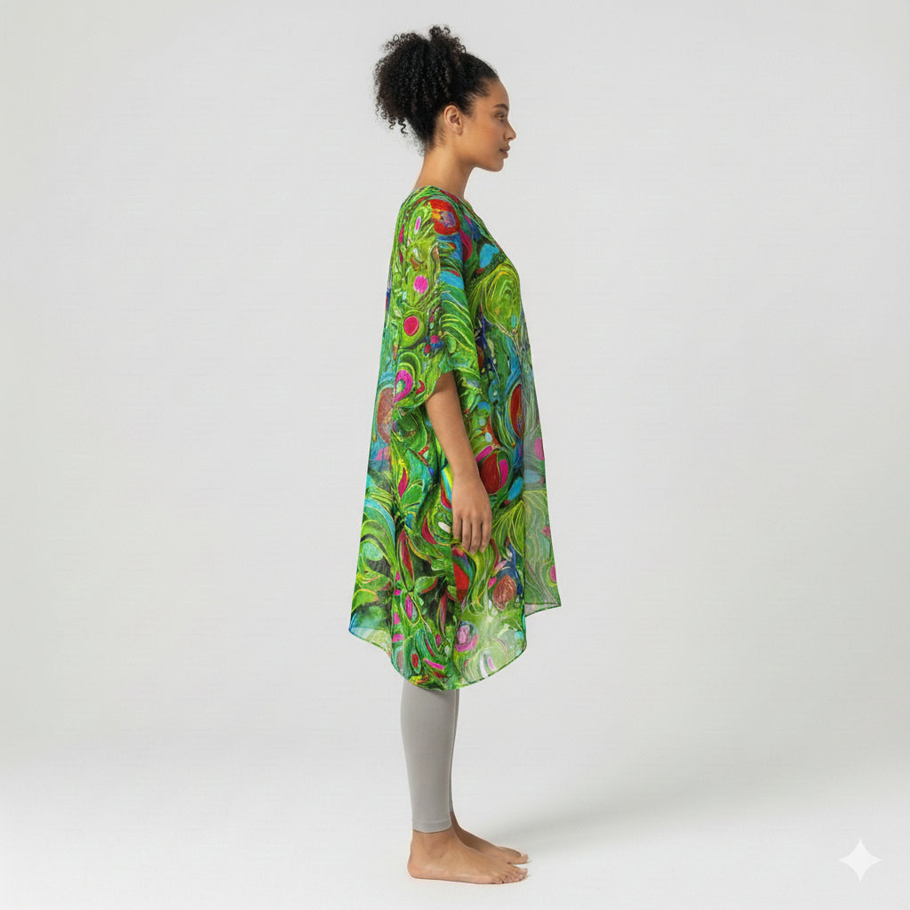 Short Caftan Dress Pink Water Lilies