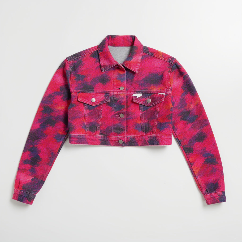 Cropped Jean Cotton Jacket Pink Paint