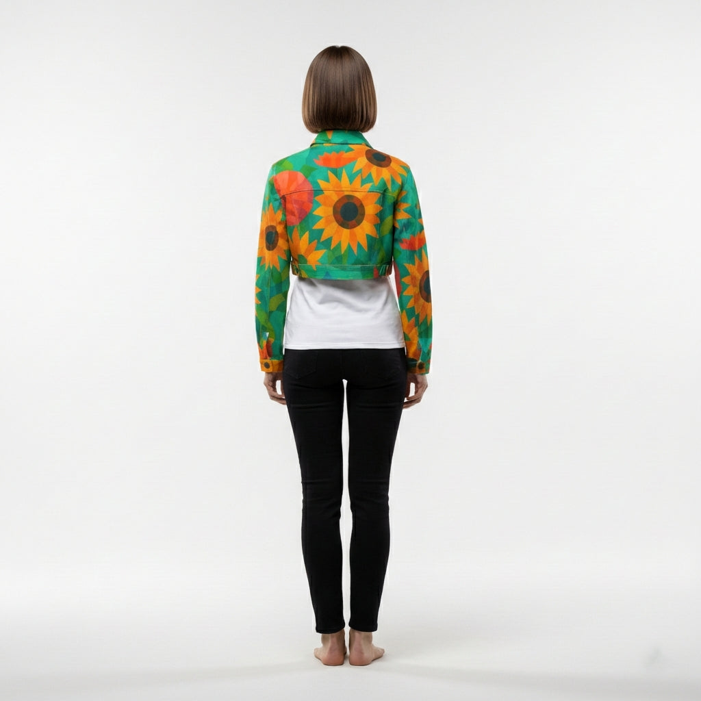 Cropped Jean Cotton Jacket Sunflowers