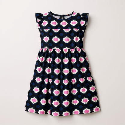 Kid's Ruffle Dress Without Lining in Ink Tie Dye