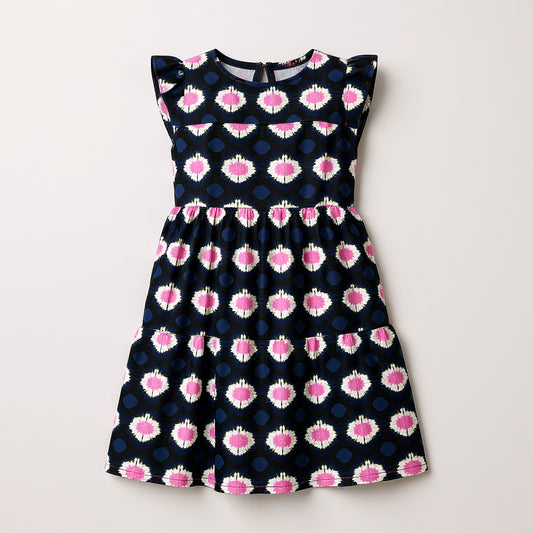 Kid's Ruffle Dress Without Lining in Ink Tie Dye