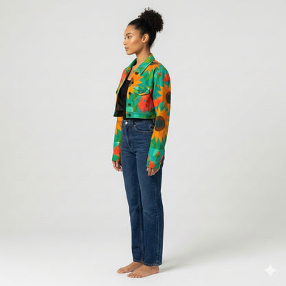 Cropped Jean Cotton Jacket Sunflowers