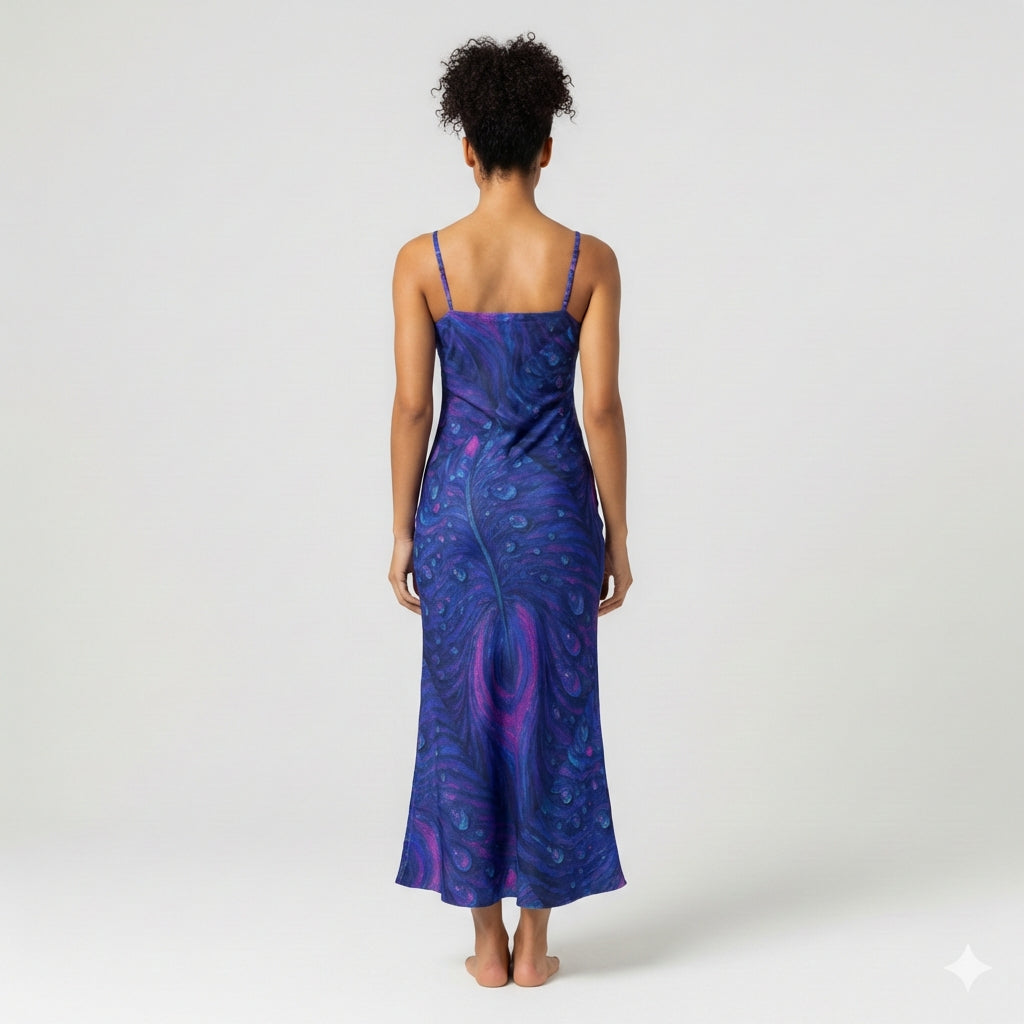 Bias Slip Dress Blue Blue Peacock Feather