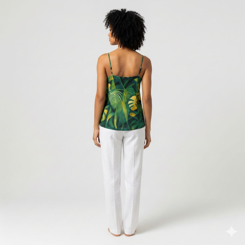Camisole Green Leaves | Lightweight Organic Cotton Voile