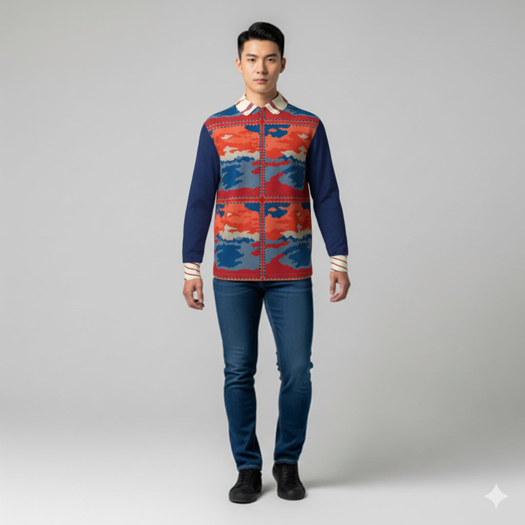 Men's Orange Long Sleeve Rugby Shirt 