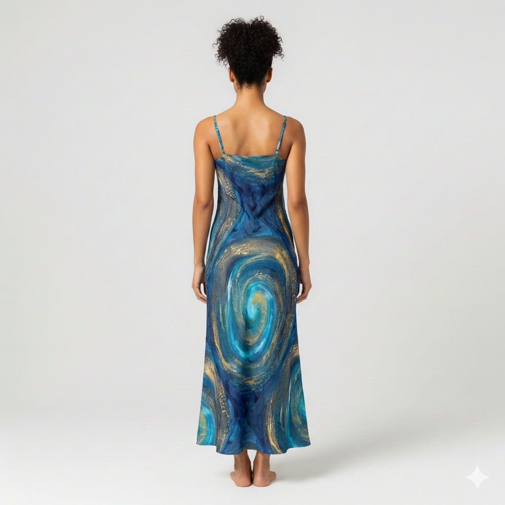 Bias Slip Dress in Monochrome Botanical Print