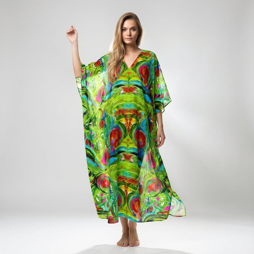 Caftan Water Lilies 2 in Lightweight Organic Cotton Voile