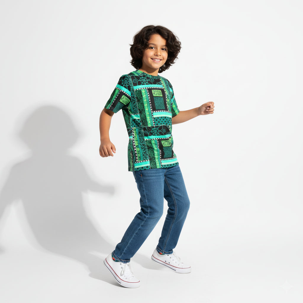 Green patterned childrens T-Shirt
