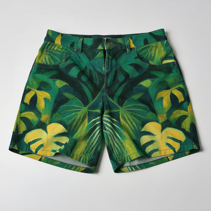 Regular Jean Shorts Green Leaves