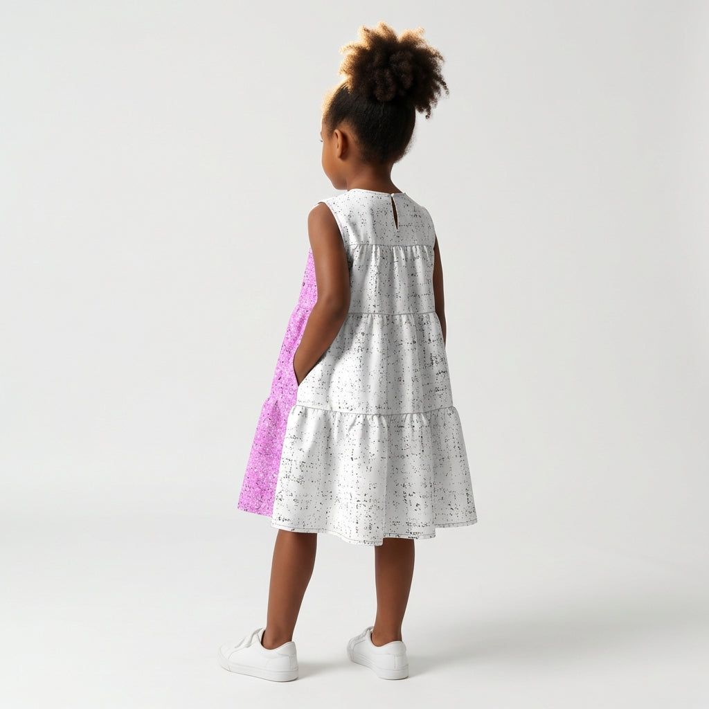 Ruffle Dress without Lining in Lightweight Cotton Poplin – Lilac Floral Speckle