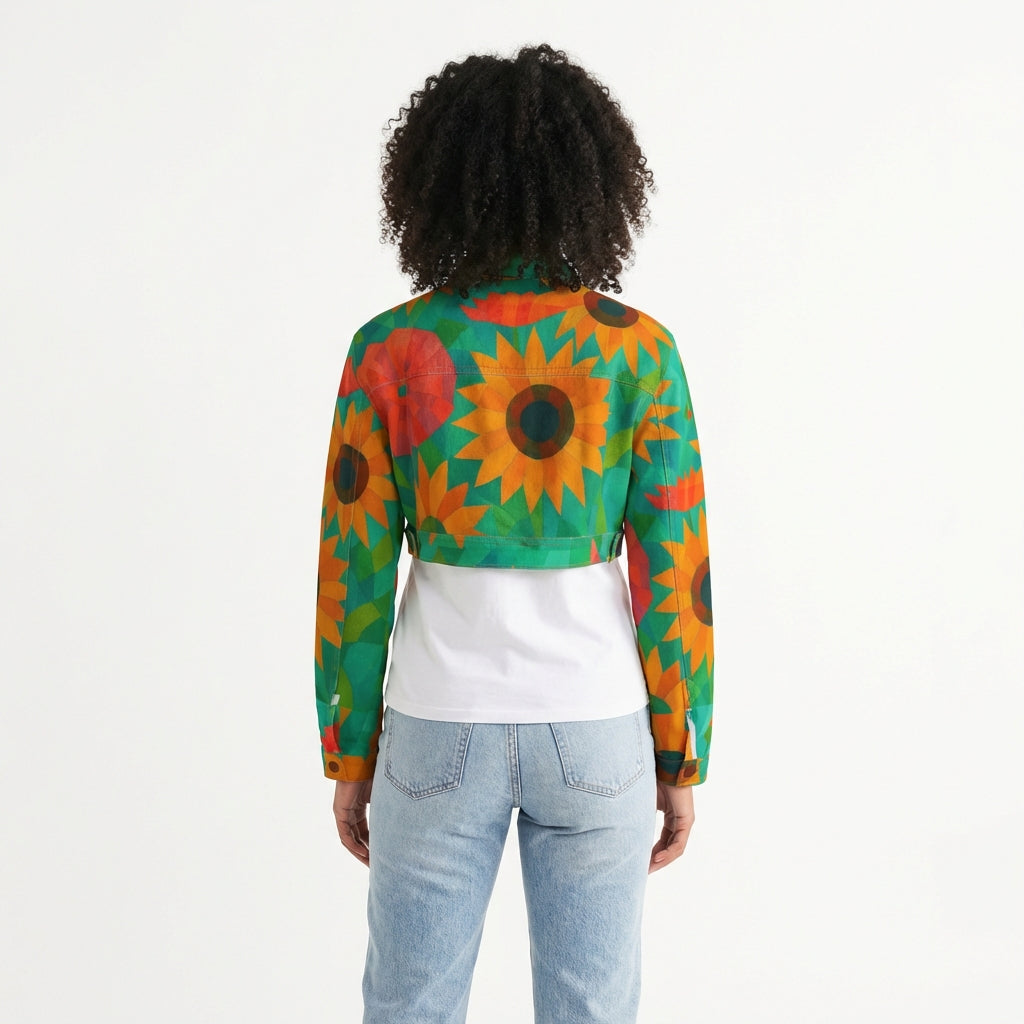 Cropped Jean Cotton Jacket Sunflowers