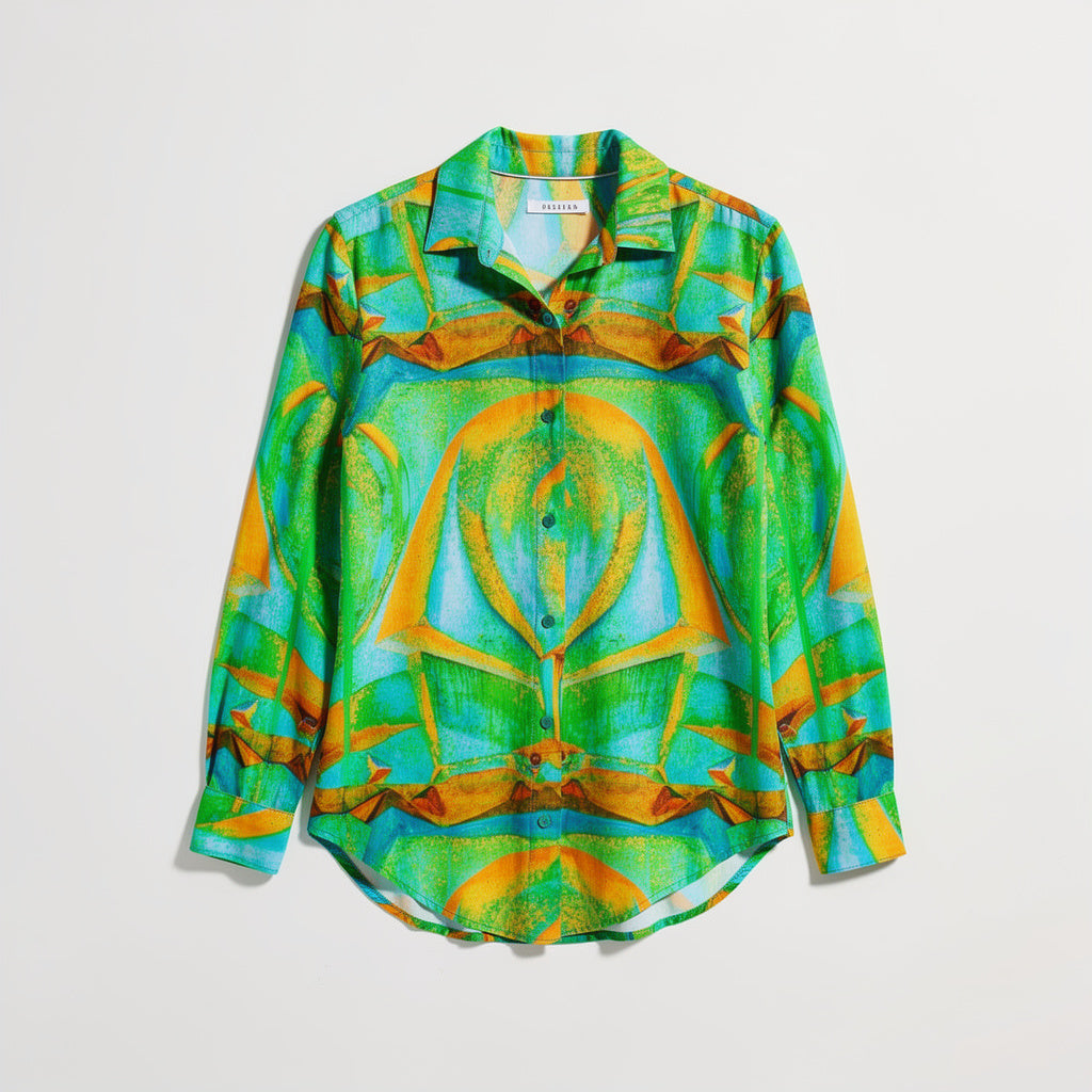 Button Front Shirt Palm Tree Island