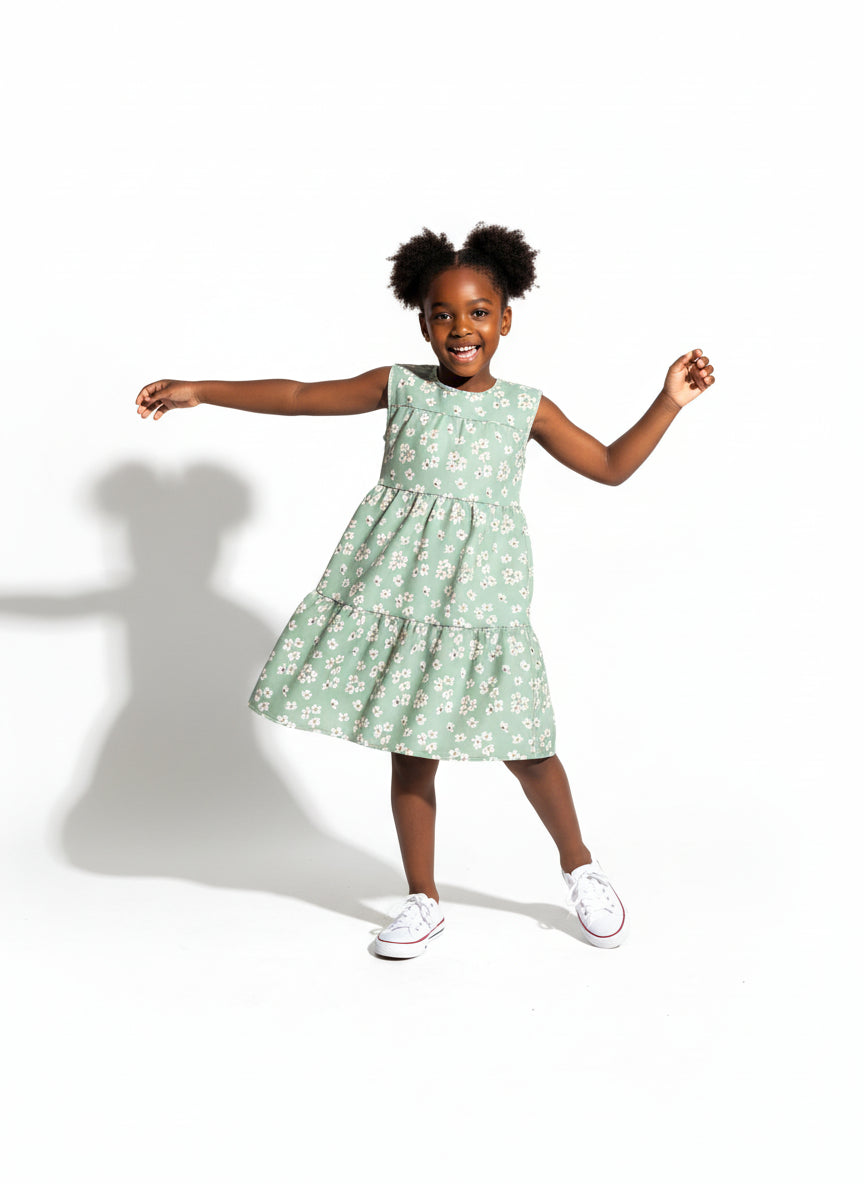 Kid's Ruffle Dress Without Lining in Sage Primrose