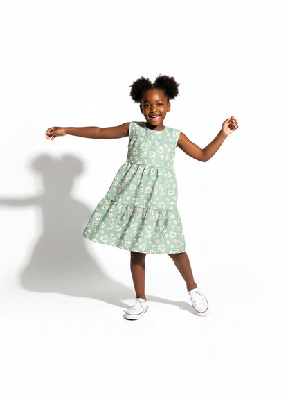 Kid's Ruffle Dress Without Lining in Sage Primrose