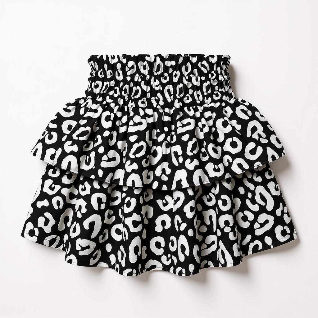 Kid's Smocked Ruffle Skirt in Black Kitty Cat Dreamer