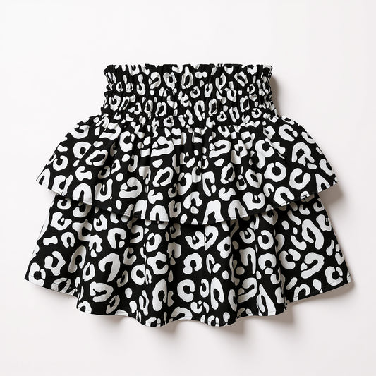 Kid's Smocked Ruffle Skirt in Black Kitty Cat Dreamer