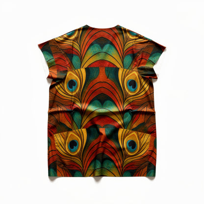 Caftan Yellow Peacock Feather in Lightweight Organic Cotton Voile
