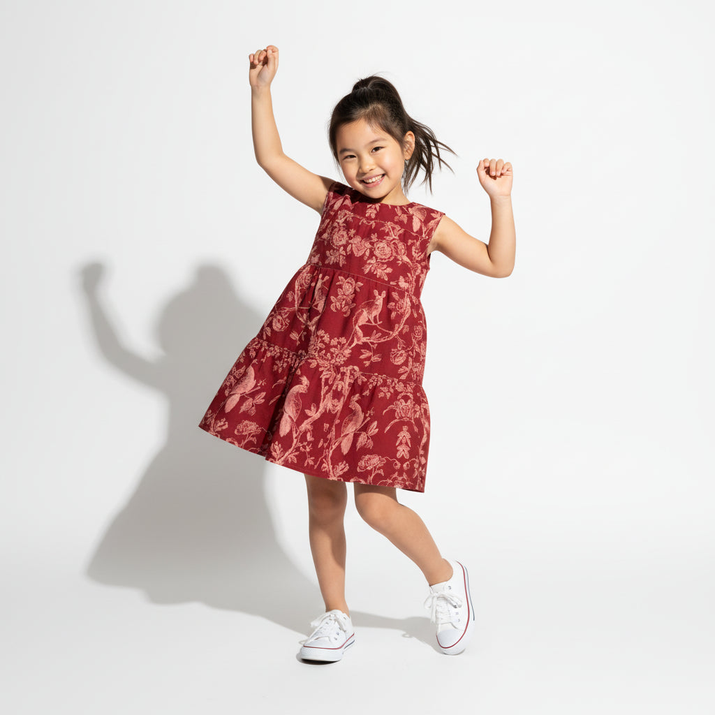 Parrot and Possum Toile Dress - In Carmine Kiss