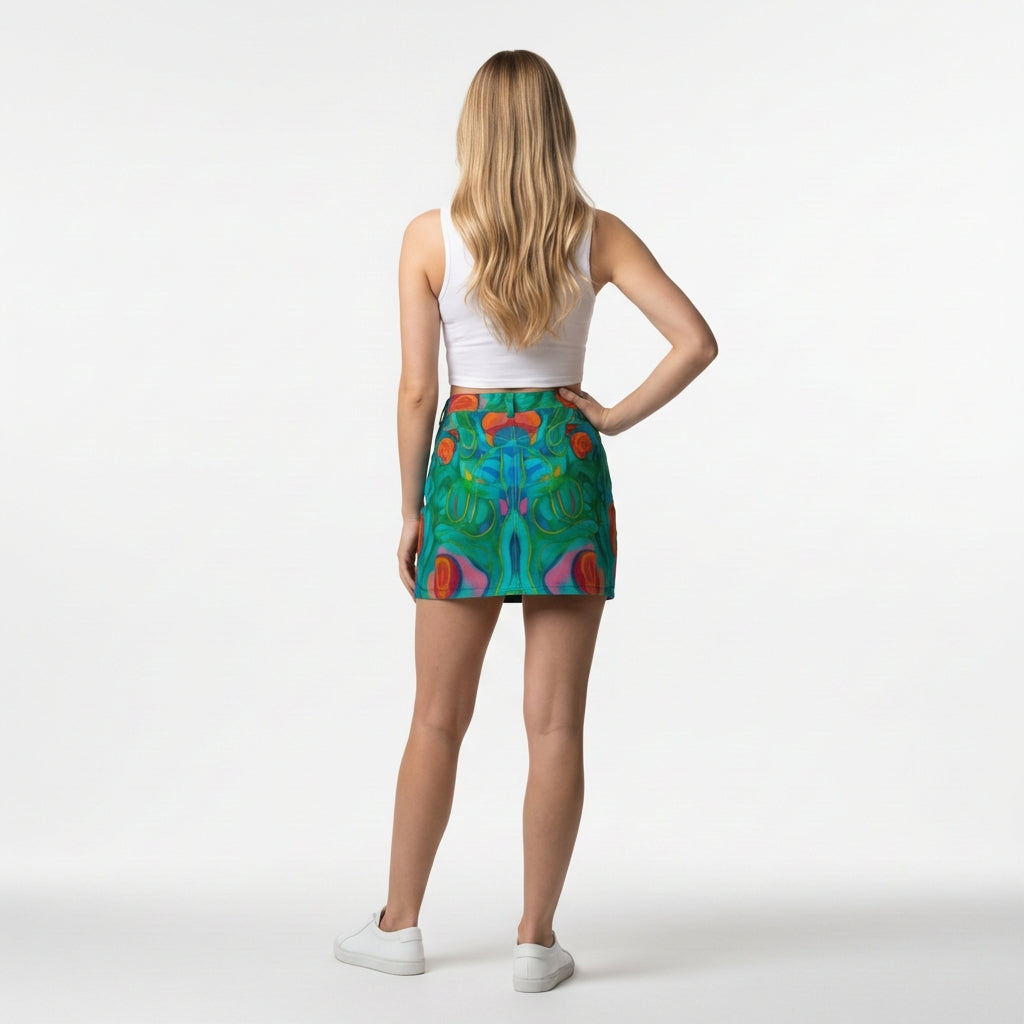 Denim Mini Skirt Floral Swamp