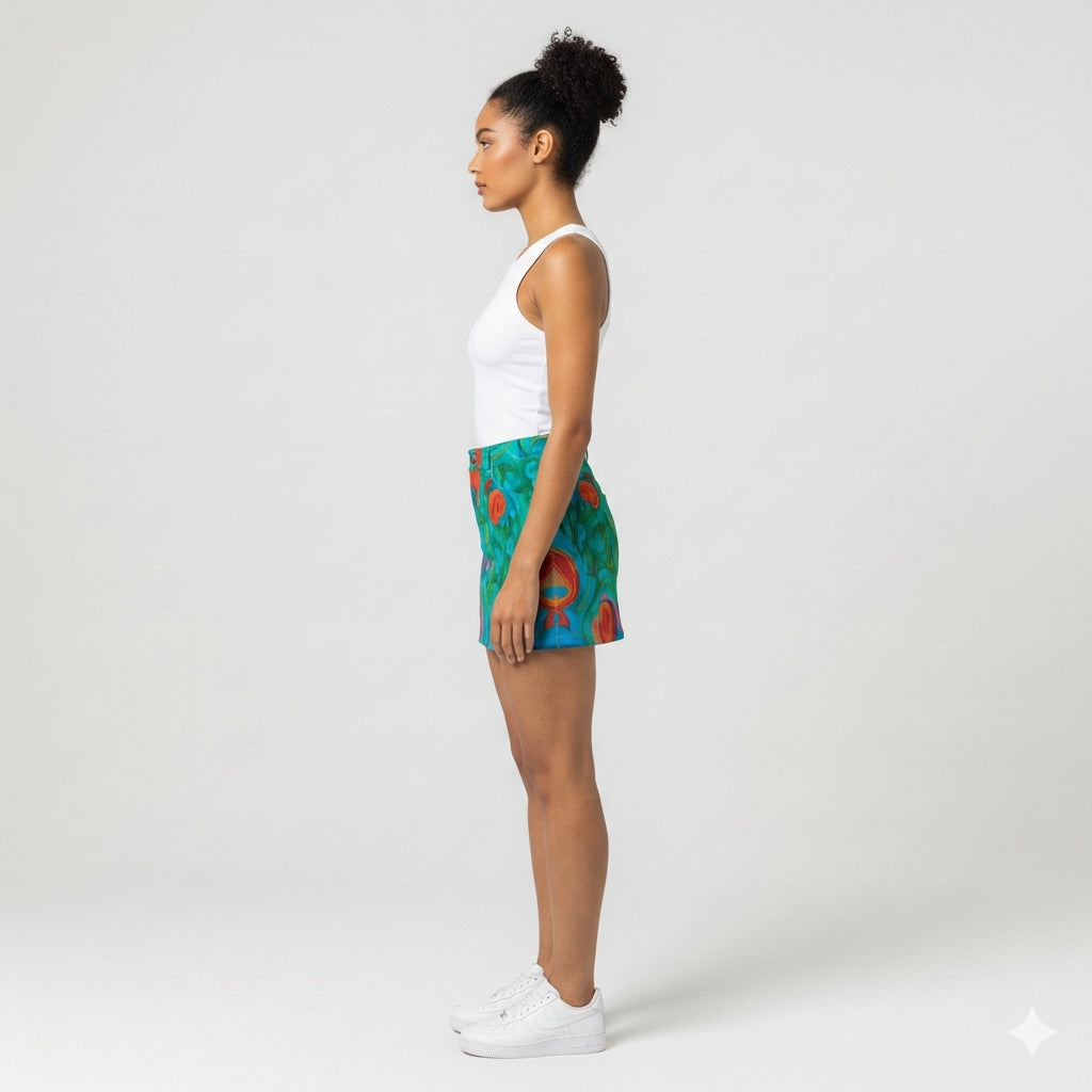 Denim Mini Skirt Floral Swamp
