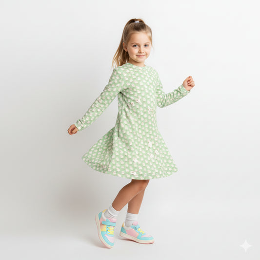Soft Green Dress with Sheep Print