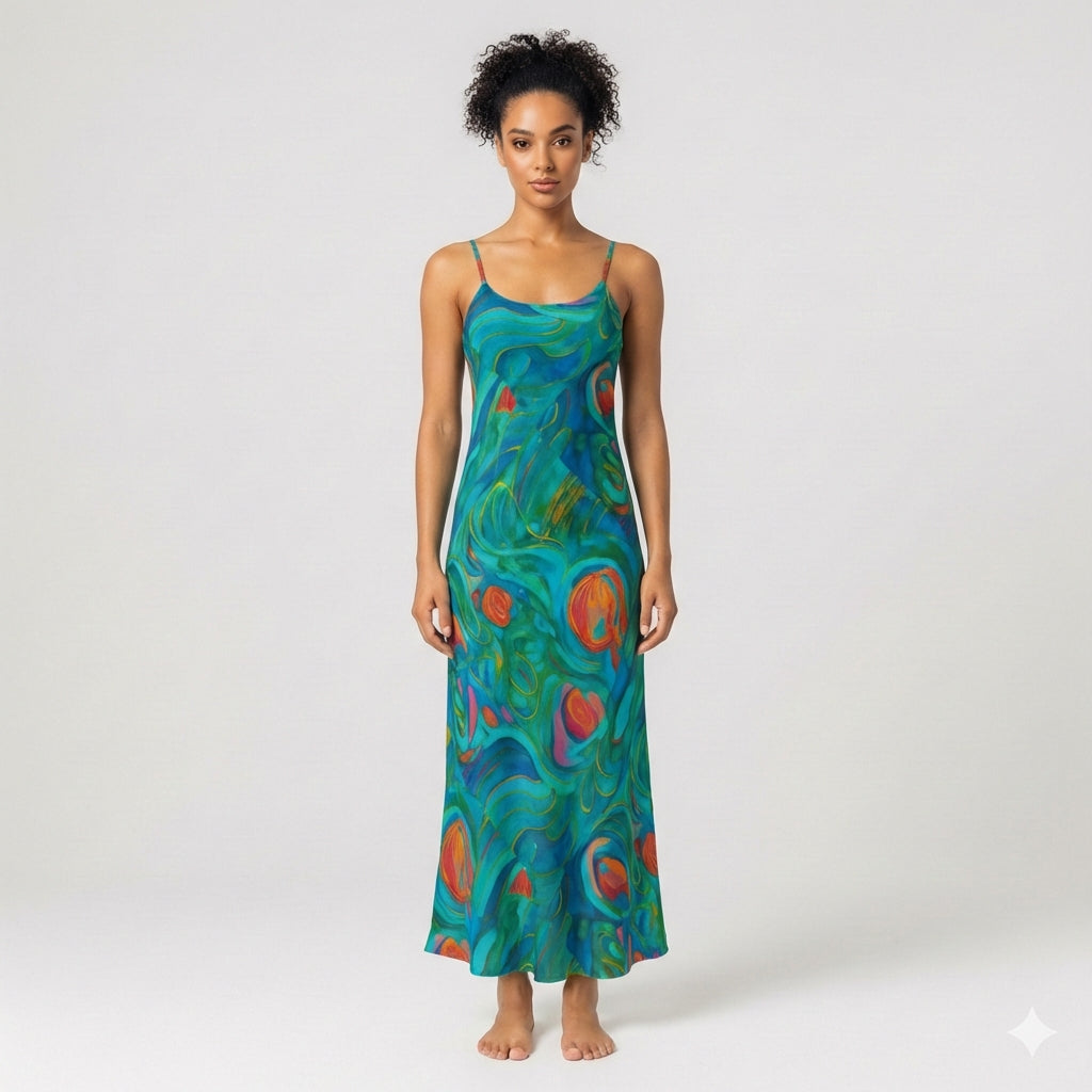 Bias Slip Dress Floral Swamp