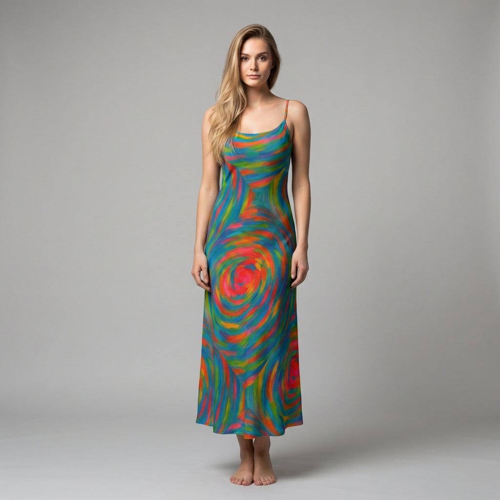 Bias Slip Dress Rainbow Circles
