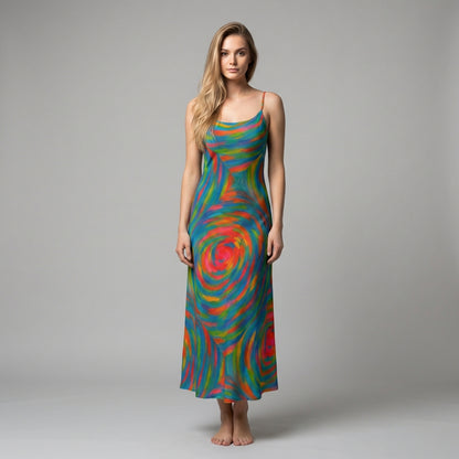 Bias Slip Dress Rainbow Circles