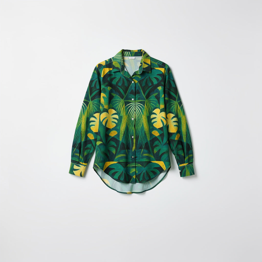 Button Front Shirt Green Leaves