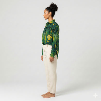 Button Front Shirt Green Leaves