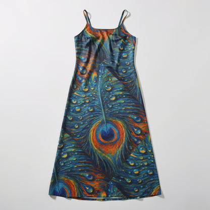 Bias Slip Dress Orange Peacock Feather