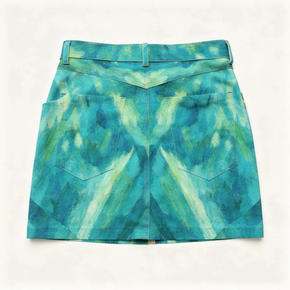 Denim Mini Skirt Turquoise Watercolors
