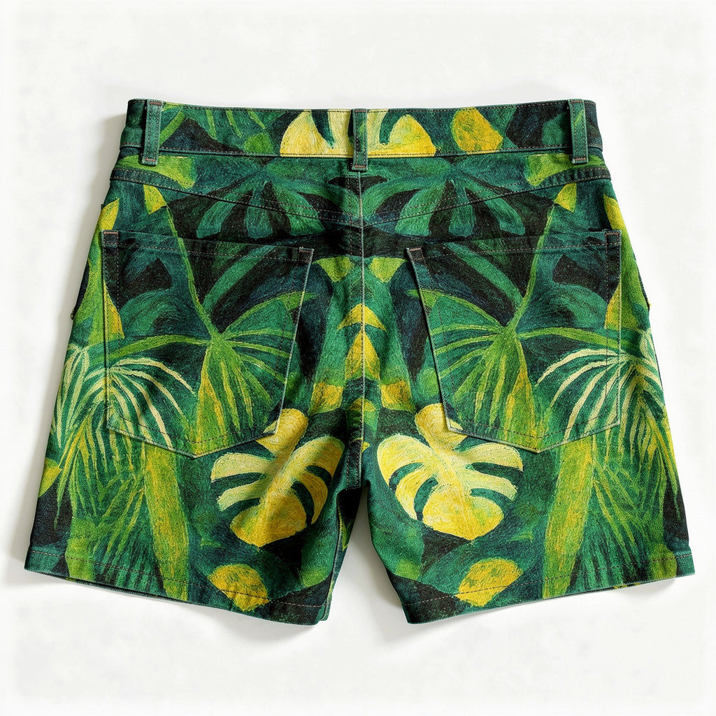 Regular Jean Shorts Green Leaves