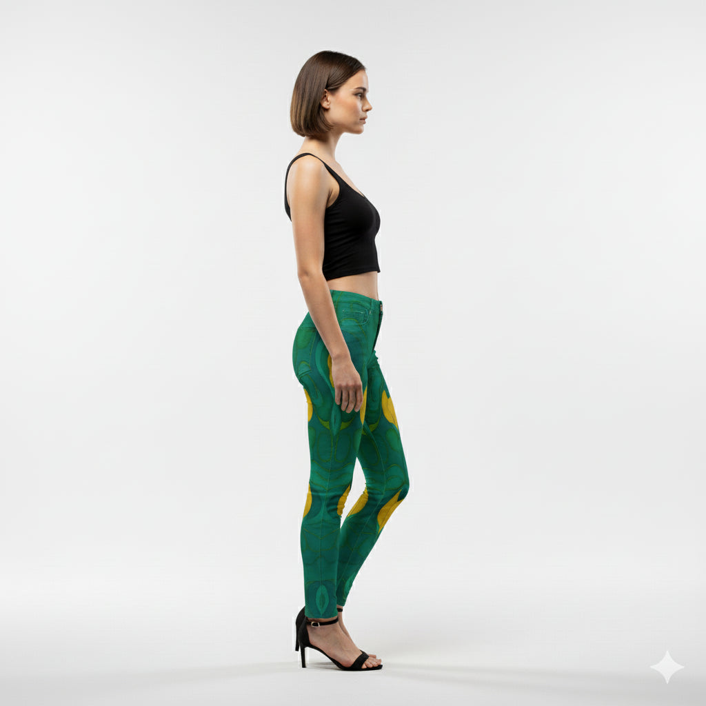 Skinny Jeans Yellow Flowers — Slim Jeans in Heavyweight Stretch Cotton Denim