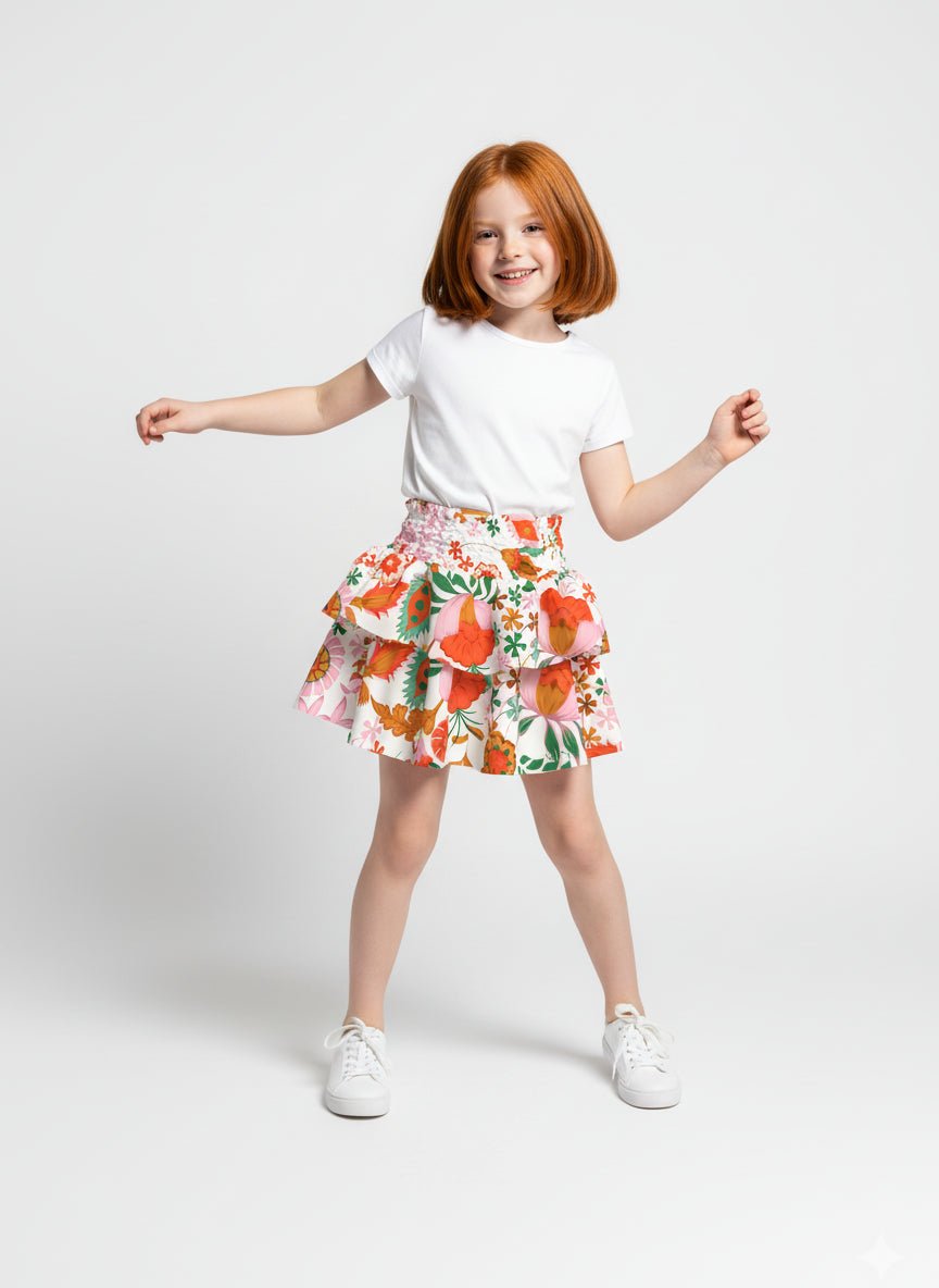 Kid's Smocked Skirt in Ecru Dutch Blossom