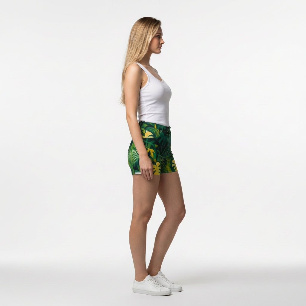 Regular Jean Shorts Green Leaves