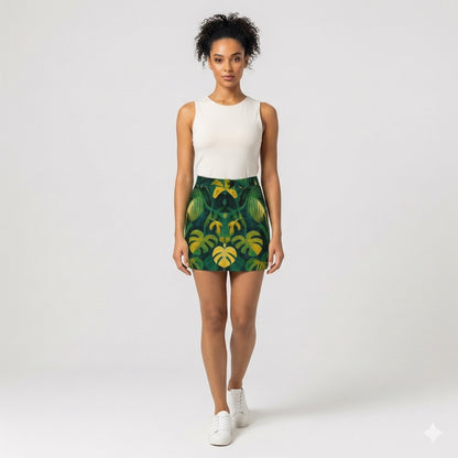 Denim Mini Skirt Green Leaves