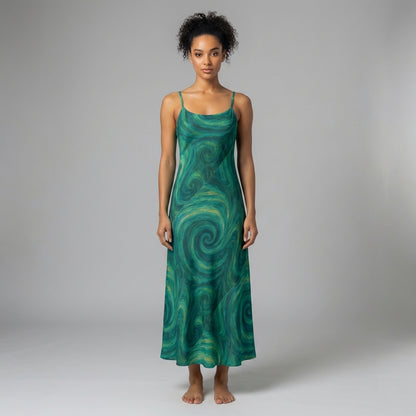 Bias Slip Dress Green Tornado