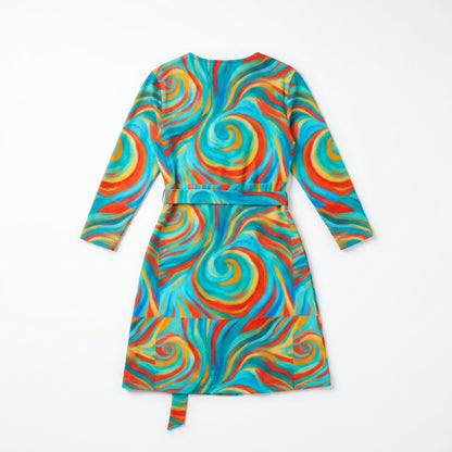 Wrap Dress Cyan Swirls – Traditional Jersey Wrap Dress