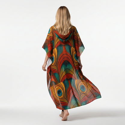 Caftan Yellow Peacock Feather in Lightweight Organic Cotton Voile