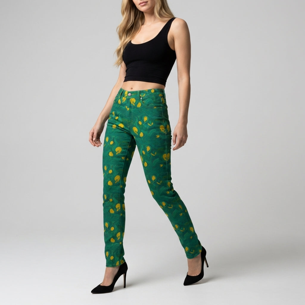 Skinny Jeans Yellow Flowers – Slim Jeans in Heavyweight Stretch Cotton Denim