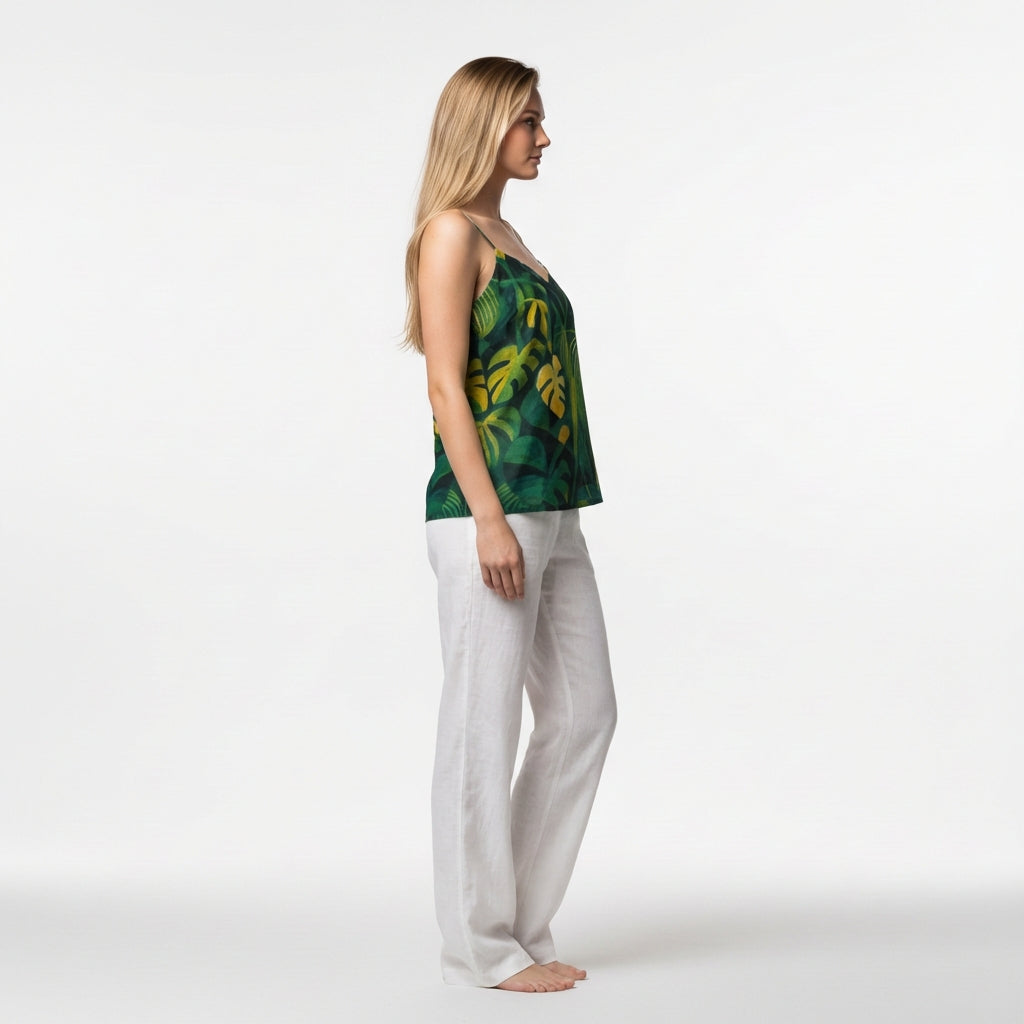 Camisole Green Leaves | Lightweight Organic Cotton Voile