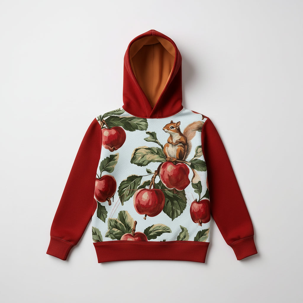 Squirrel Hoodie in Orchard Mischief – Children’s Pullover Hoodie