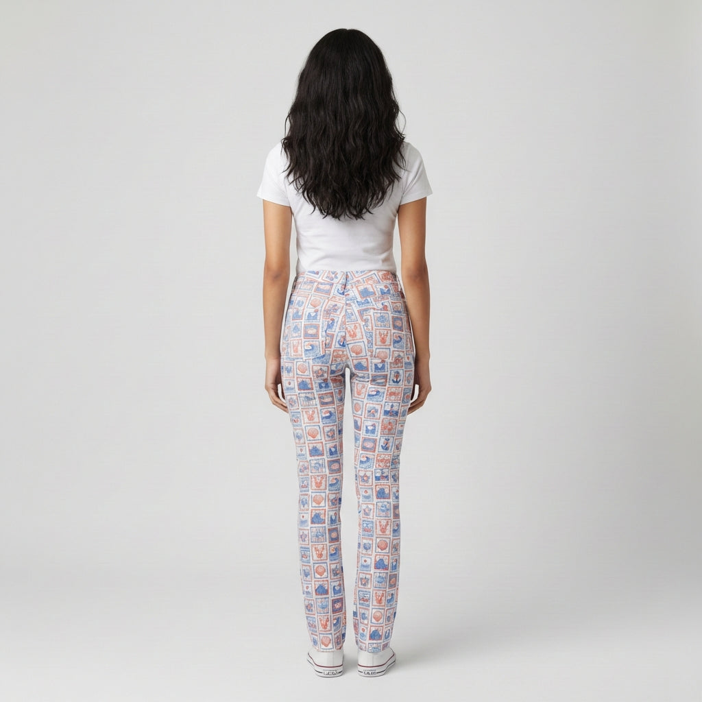 Slim Jeans in Nautical Print Heavyweight Stretch Denim