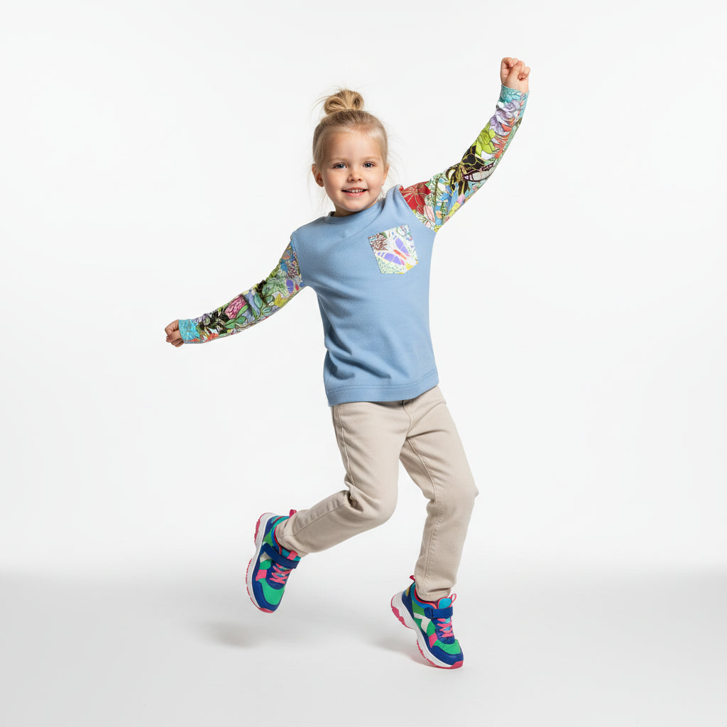 Unisex Blue and Floral print Long Sleeve