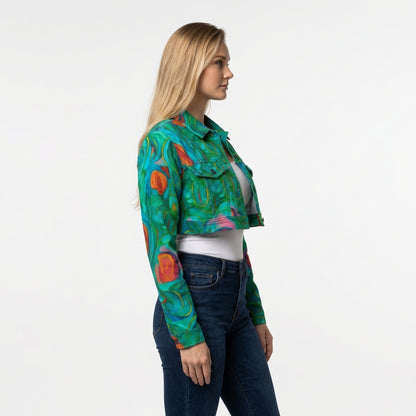 Cropped Jean Cotton Jacket Floral Swamp